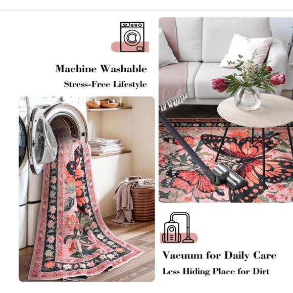Butterfly 5x7 Machine Washable Rug Ultra-Thin Non Slip Low pile - Picture 3 of 8